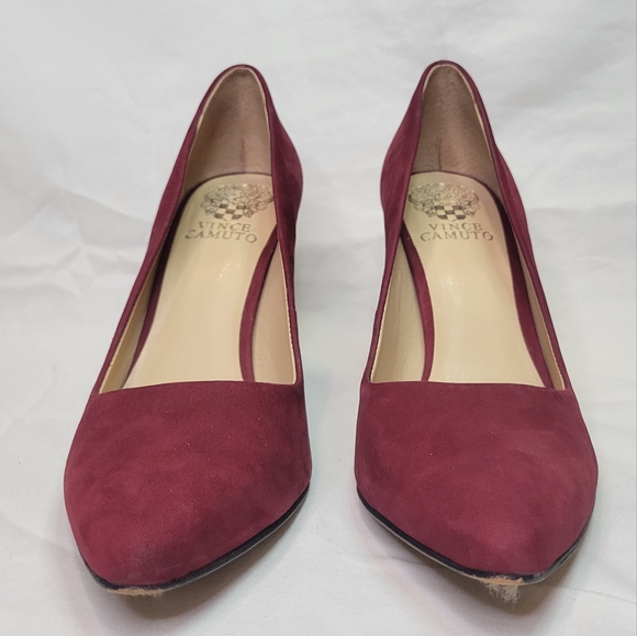 Vince Camuto Talise Pointed Toe Pumps & Chunky Flared Heel, Red - Picture 4 of 10